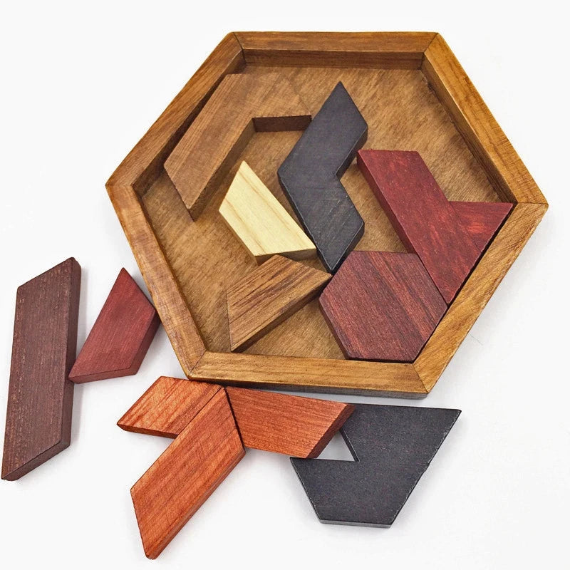 Rompecabezas Tangram hexagonal clásico, rompecabezas De madera para niños, juegos De pensamiento lógico, Casse Tete Rompecabezas De Madera