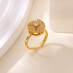Anillo Ticotrendy Giratorio | Molino Flor Estrella Circón | Acero Inox Oro | Joyería Boda