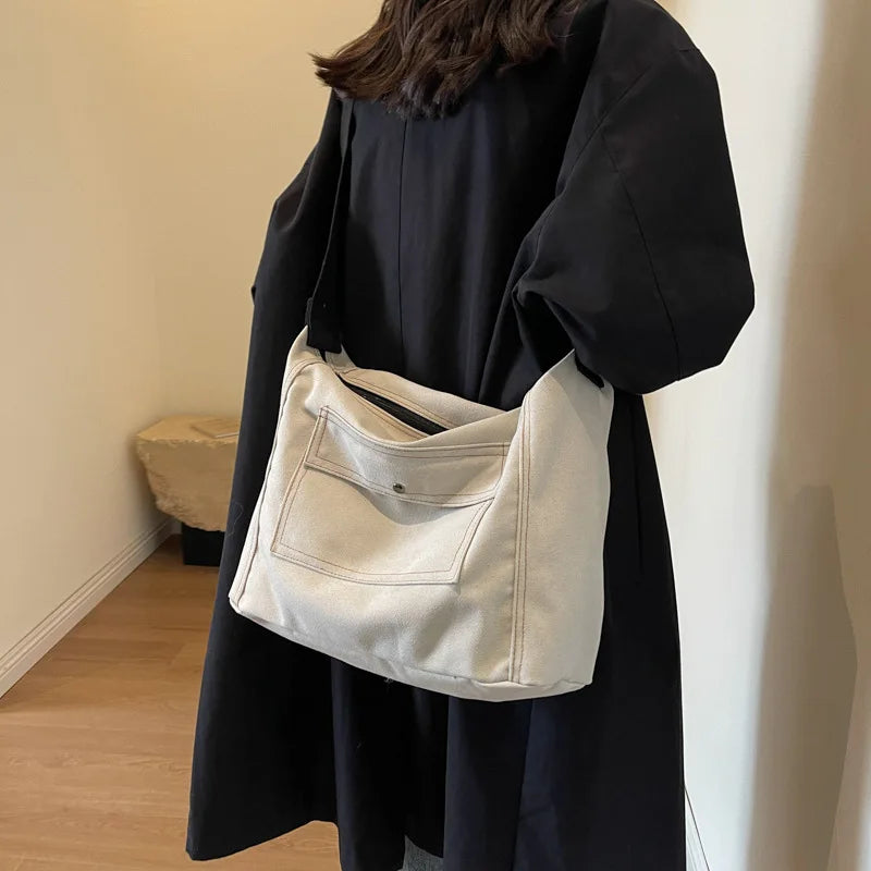 Bolso De Hombro Retro Mujer Lona Grande Casual Universitaria