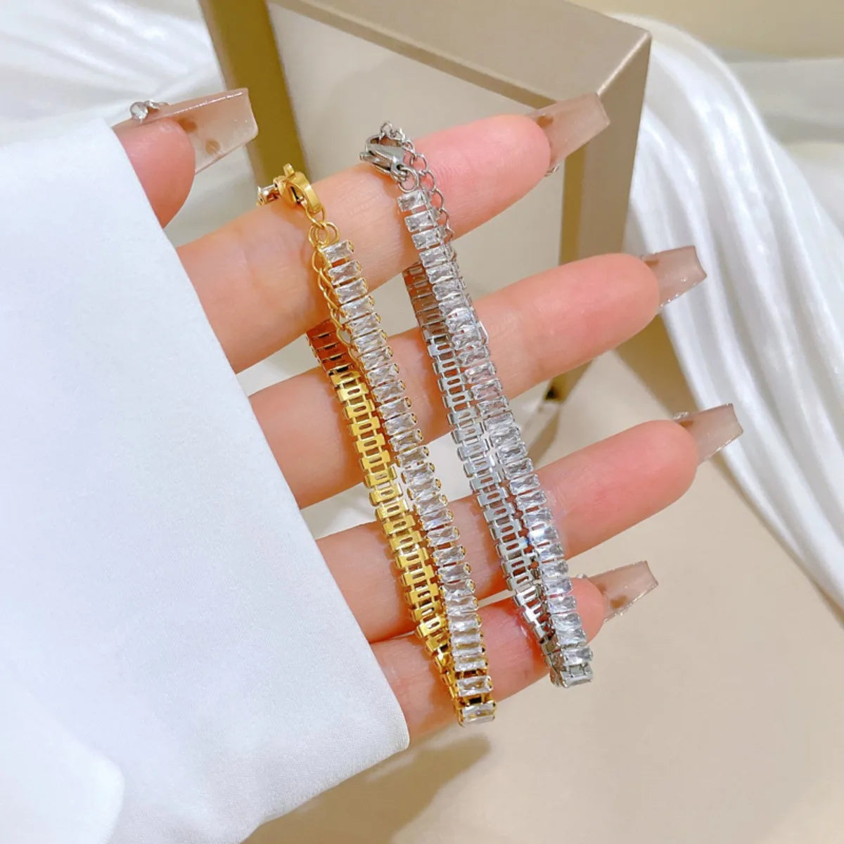 Pulseras de cadena de tenis de circonio brillante de lujo de acero inoxidable para mujeres y hombres, brazalete de moda de Hip Hop, accesorios, regalos de joyería