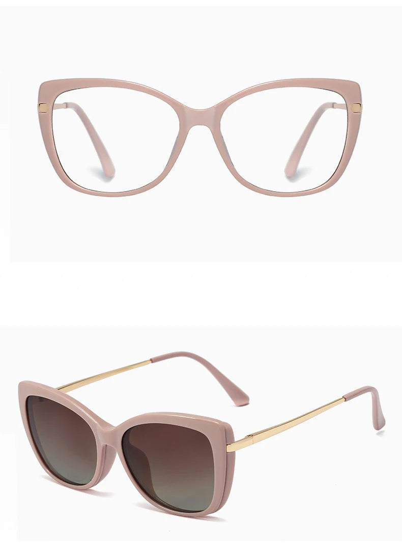 Gafas Lectura Ojo Gato Montura Metálica Clip Magnético | Polarizadas Miopía A La Moda
