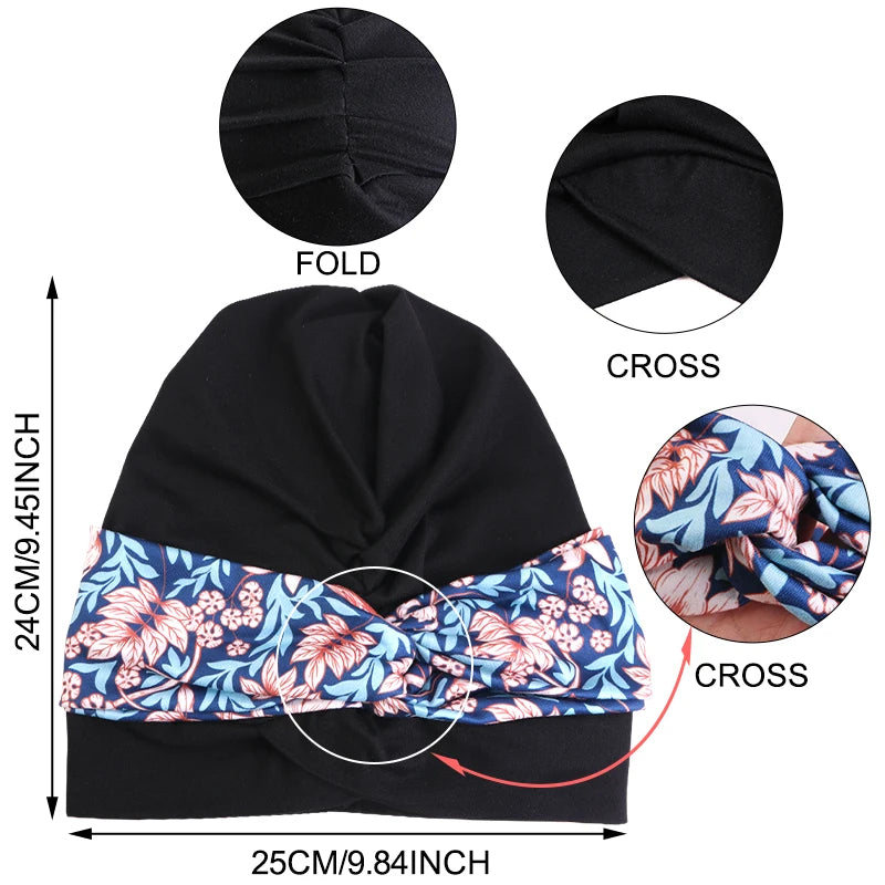 Nuevo turbante con estampado Floral y nudo torcido para mujer musulmana, Hijab, gorro para quimio, gorro elástico indio para mujer, pañuelo para la cabeza, gorro para la pérdida de cabello