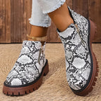 Botines de Plataforma | Estampado de Serpiente | Punta Redonda Elegante
