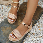 Sandalias de Cuña para Mujer | Plataforma Dorada | Detalles de Cristal