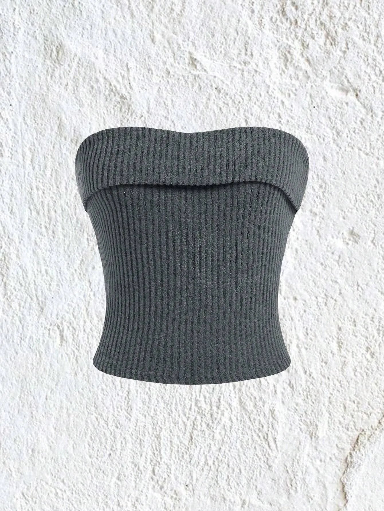 Top de tubo de punto acanalado para mujer, ropa Y2K Grunge Punk lisa sin tirantes, Top corto ajustado sin mangas, camiseta sin mangas, ropa de calle 2024