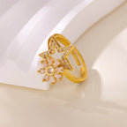 Anillo Ticotrendy Giratorio | Molino Flor Estrella Circón | Acero Inox Oro | Joyería Boda