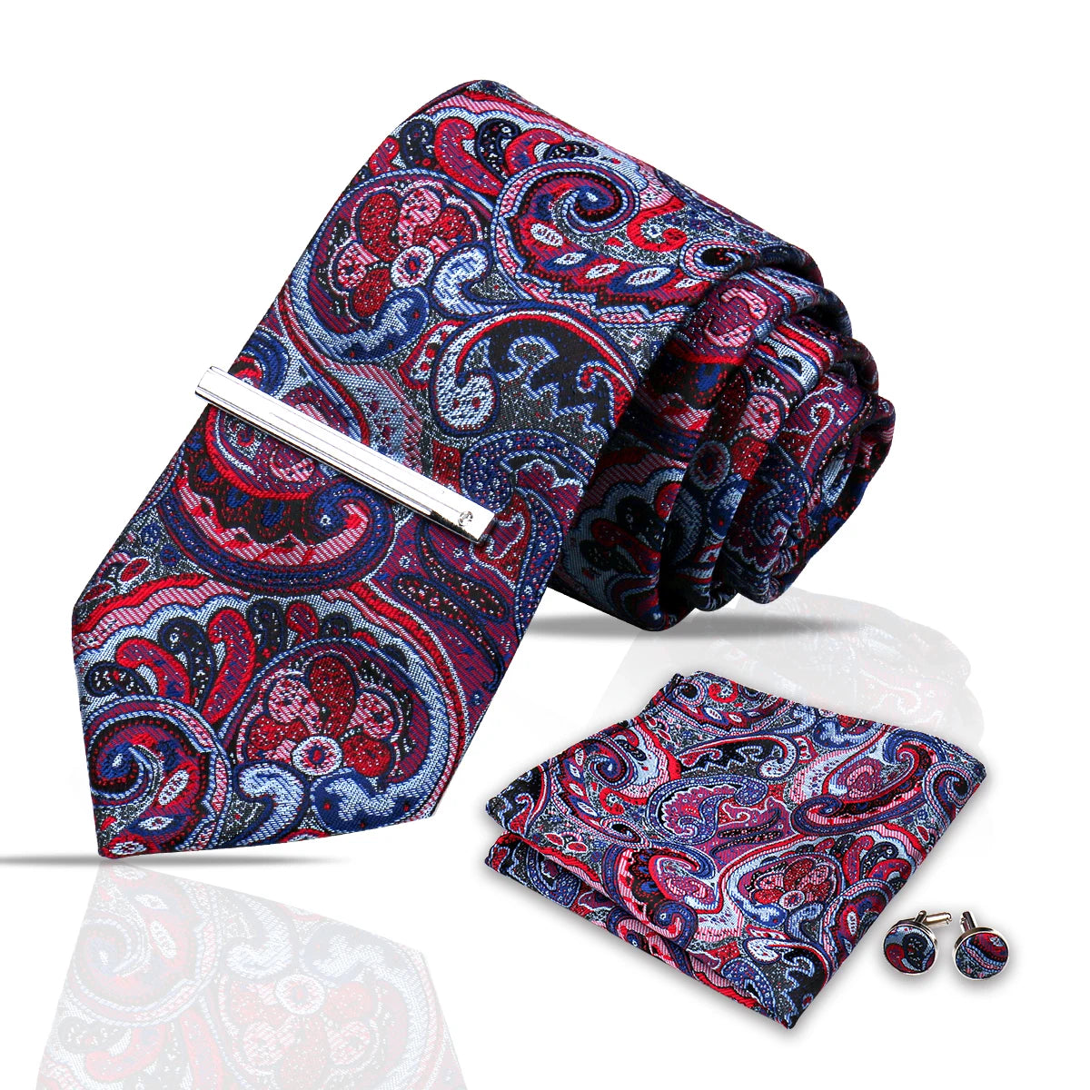 Conjunto de Lujo Corbata Gemelos Clip Pañuelo para Hombres Negocios Boda
