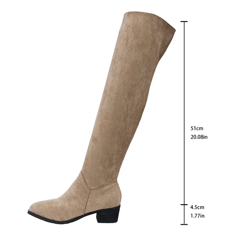 Botas Altas Sobre La Rodilla Tacón Grueso Moda Elegancia Tica