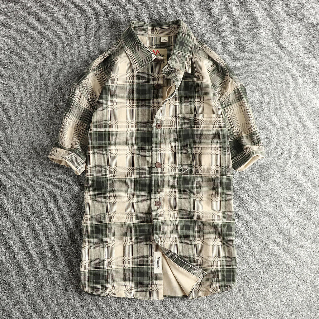 Camisa Retro Hombre | Cuadros Tartán | Algodón Tejido | Corte Holgado | Ticotrendy