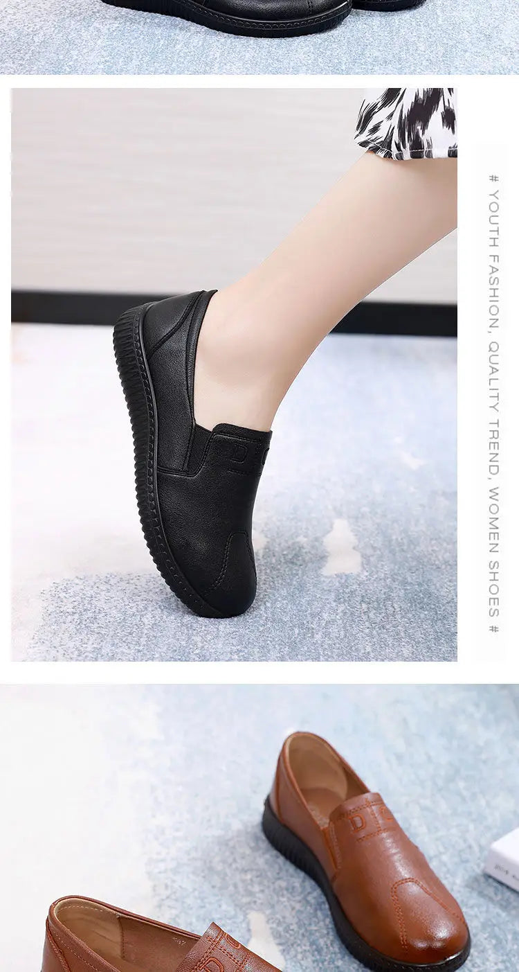 Mocasines Retro Marrones con Cuña | Cuero | Bailarinas Oxford | Talla Grande