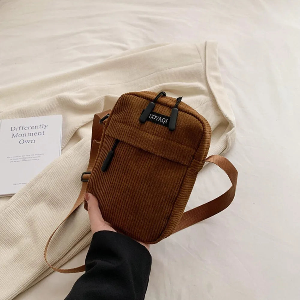 Bandolera de Pana Pequeña y a la Moda para Teléfono Móvil, Unisex y de Color Sólido