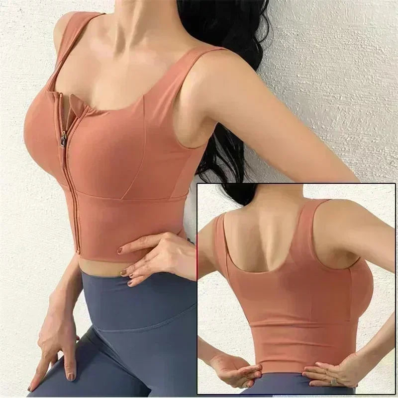 Top Sujetador Deportivo para Mujer | Cremallera Frontal y Realce | Top de Yoga y Fitness