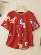 Blusa para Mujer 2025 | Estampado Floral y Cuello Redondo | Oficina y Vacaciones | Ticotrendy