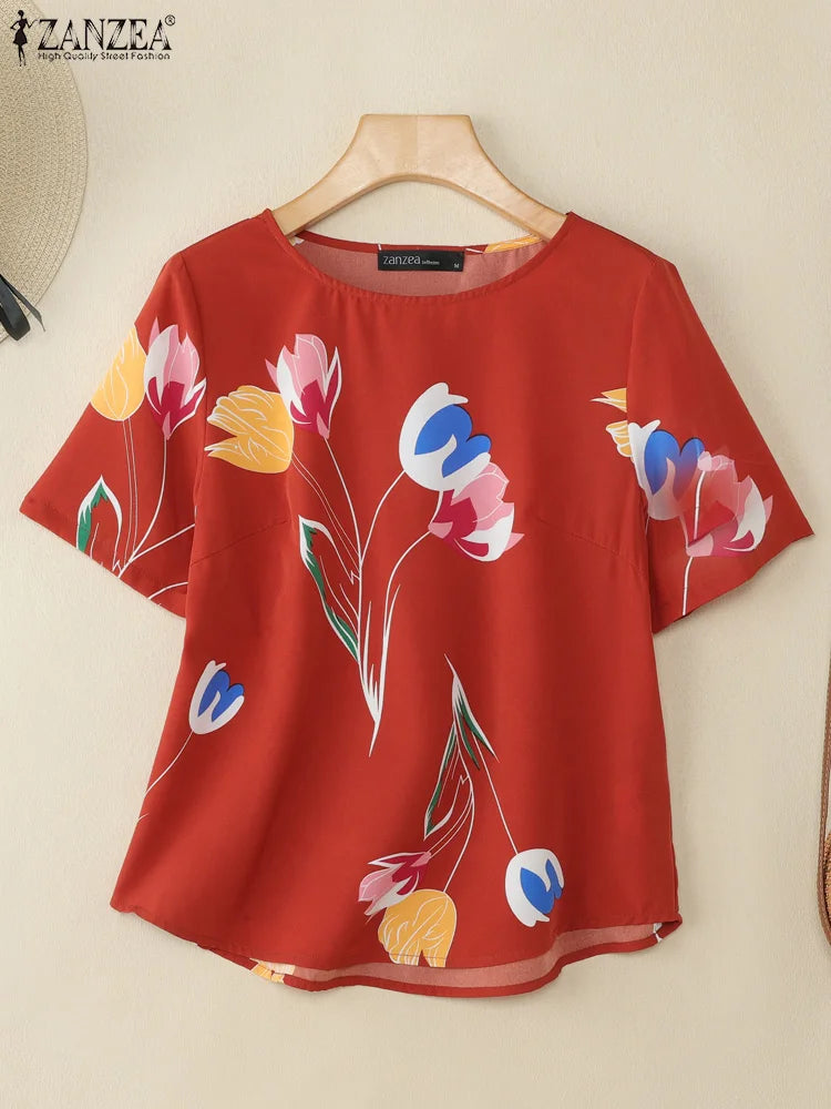 Blusa para Mujer 2025 | Estampado Floral y Cuello Redondo | Oficina y Vacaciones | Ticotrendy