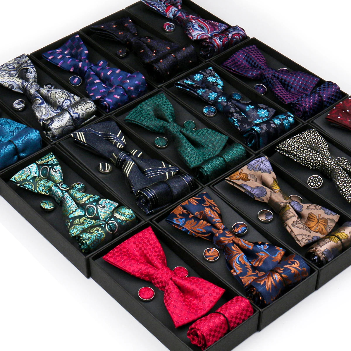Set De Pajarita Pañuelo Gemelos Regalo Elegante Estilo Para Hombres