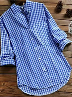 Camisa de Lino y Algodón a Cuadros Plus Size | Manga Larga Cuello V | Tallas 1XL-5XL | Tico Trendy