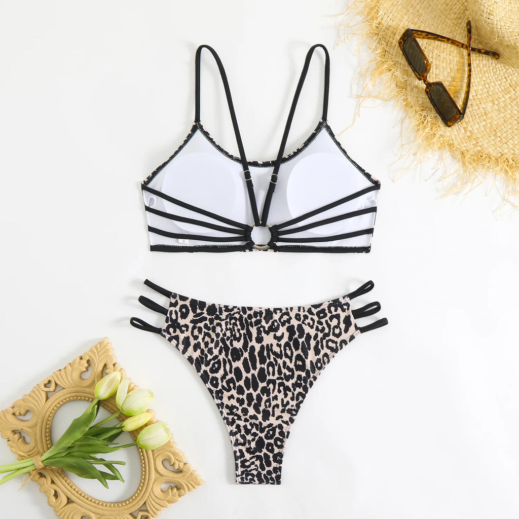 Bikini Dividido con Aros de Textura Sólida para Verano