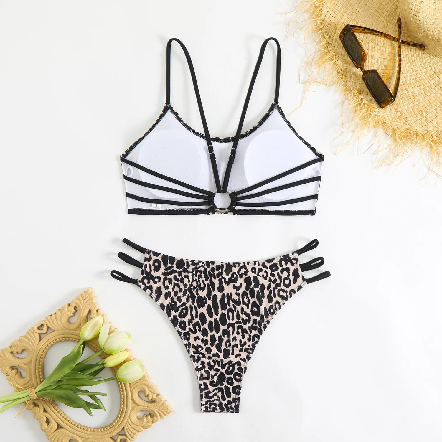 Bikini Dividido con Aros de Textura Sólida para Verano