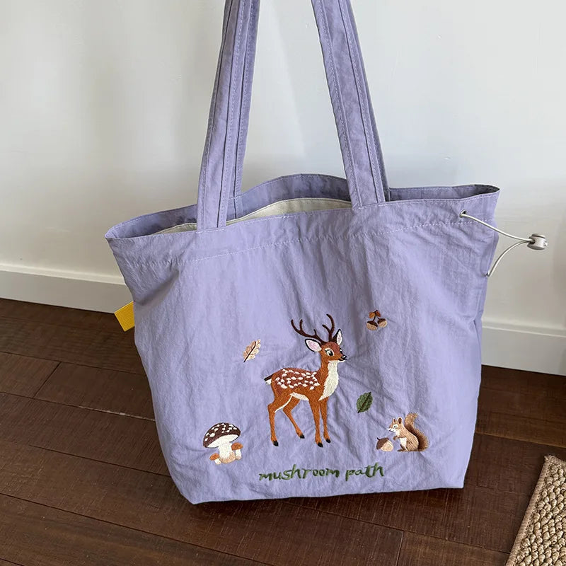 Bolso Hombro Nailon Mujer Bordado Dibujos Animados Gran Capacidad
