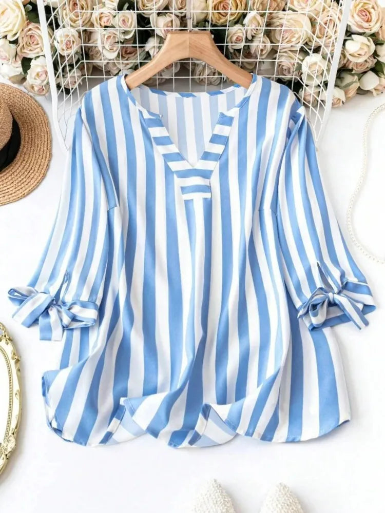 Camisa Cuadros Rayas Cuello V Plus Size | Manga Larga | Tallas 1XL-5XL | Tico Trendy