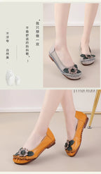 Mocasines Planos Florales de Cuero Genuino | Hechos a Mano | Talla 41 | Estilo Retro