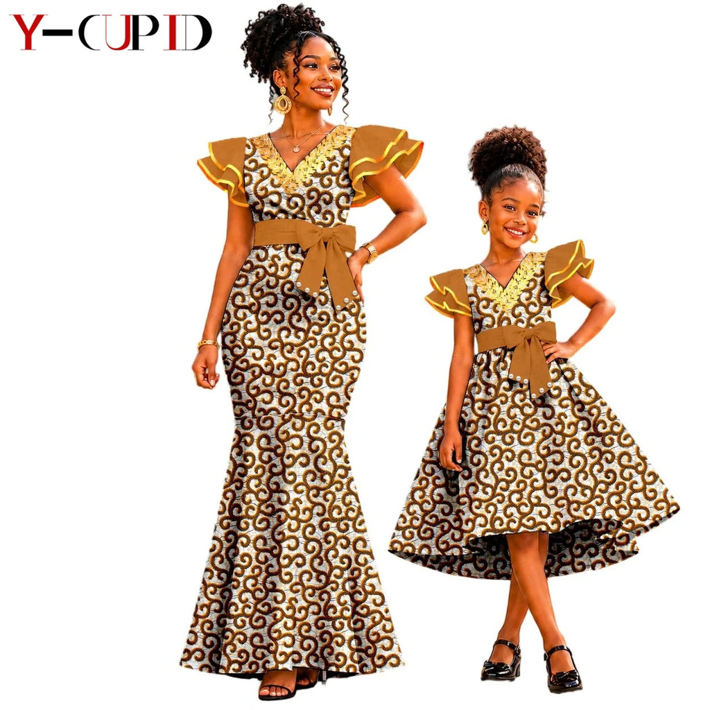 Vestido Sirena Mangas Volante Madre e Hija | Tico Trendy