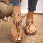 Sandalias Planas Bohemias Estilo Romano Gladiador | Tiras con Cuentas Clip Toe