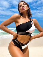 Traje De Baño Asimétrico Estilo Playa Para Mujeres Jóvenes Patchwork Casual