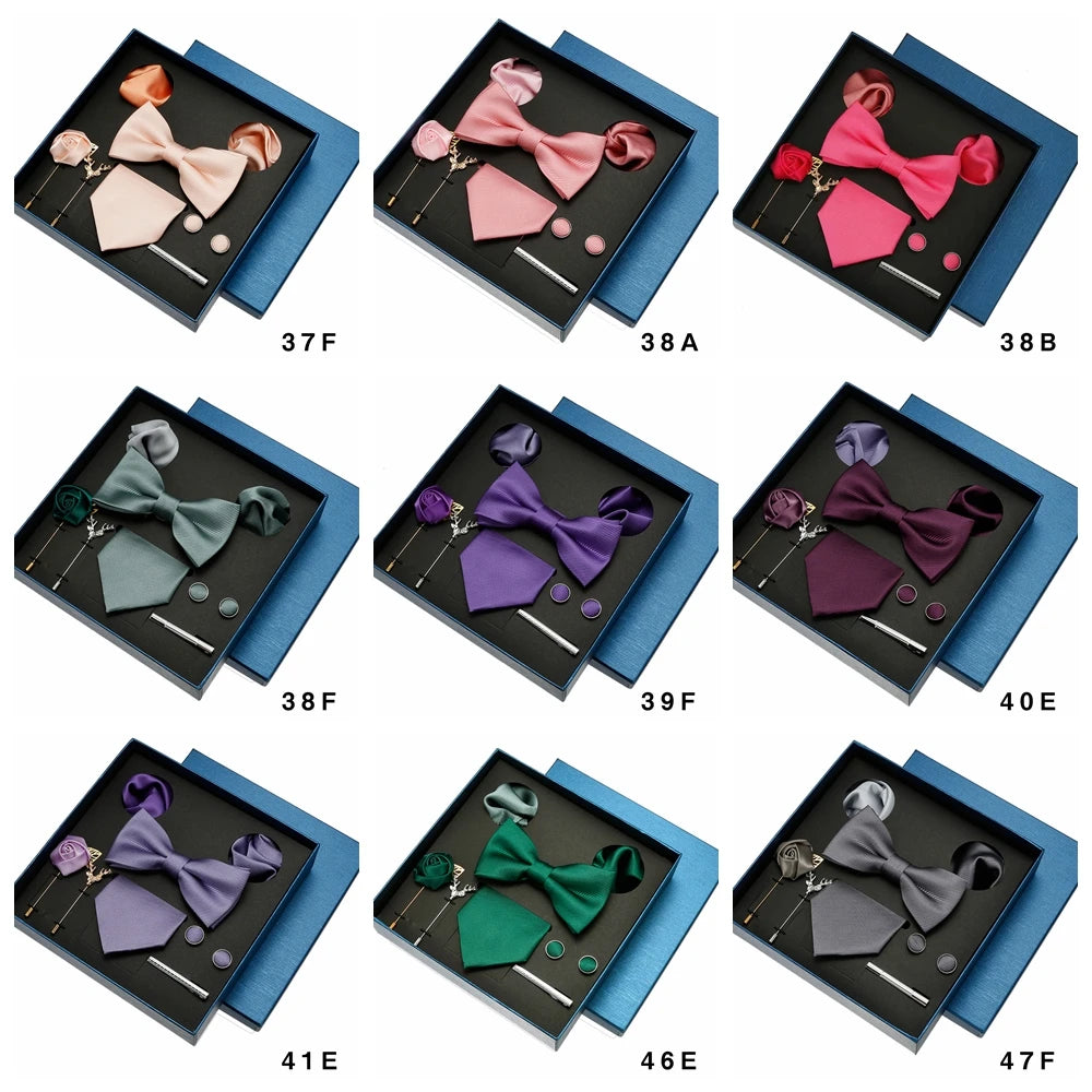 Set de Lujo Corbata Pajarita Pañuelo Gemelos Estilo Tico Elegante