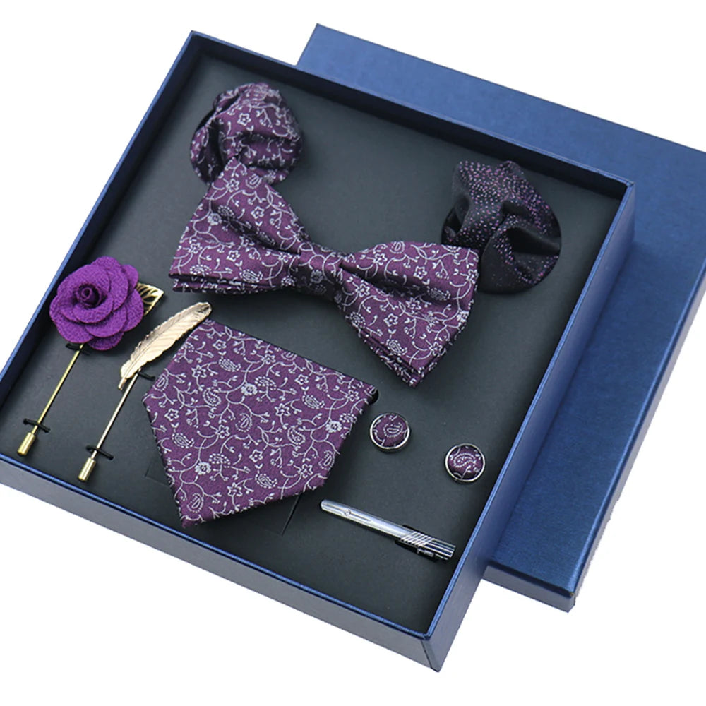 Set De Corbata Pajarita Pañuelo Gemelos Regalo Tico De Lujo