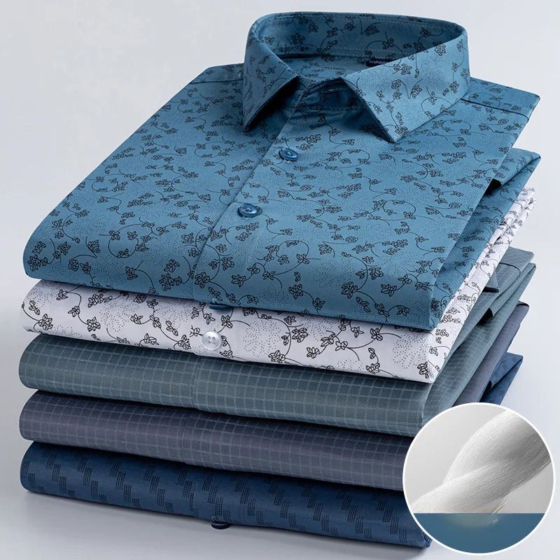 Camisa Talla Grande Sin Arrugas | Estampado Vintage | Formal Ajustada | Tops Suaves