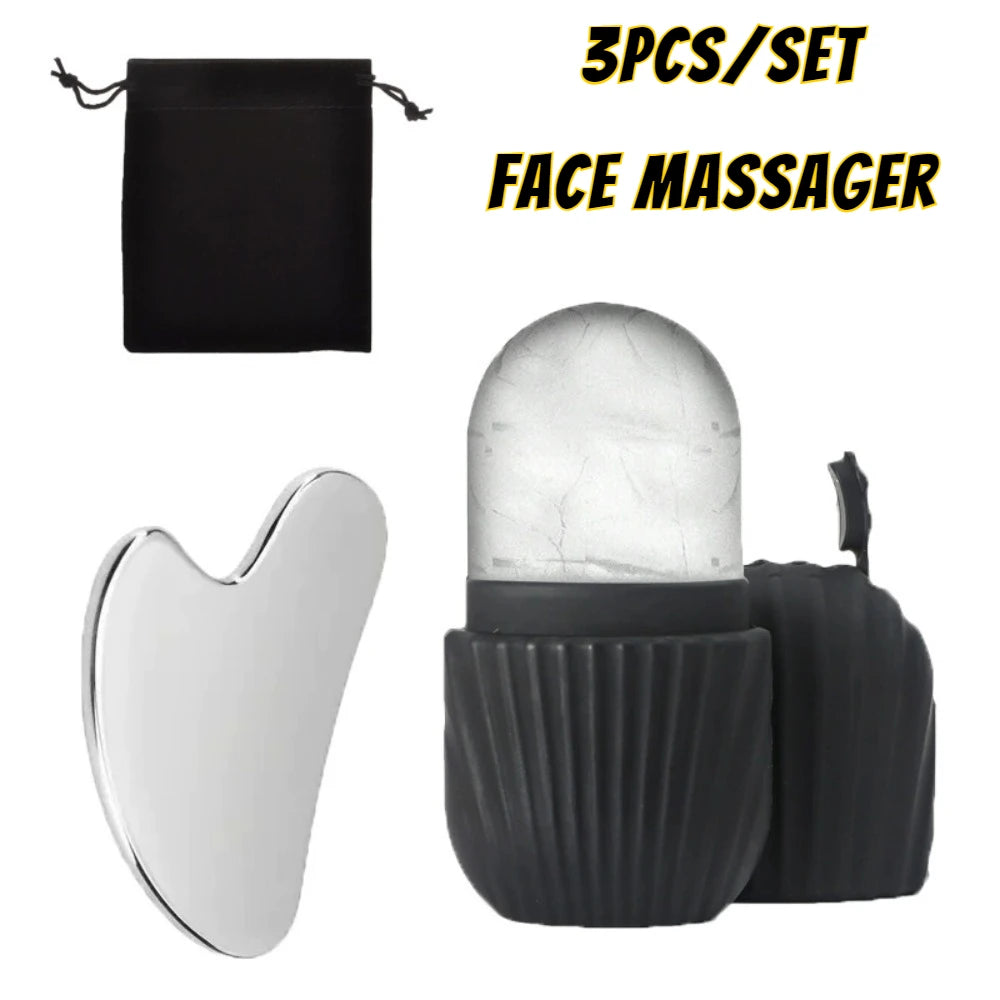 Rodillo Facial de hielo de acero inoxidable, juego de tablero Gua Sha, masajeador Facial, rodillo de masaje Facial, herramientas de belleza para el cuidado de la piel, 1/3 Uds.