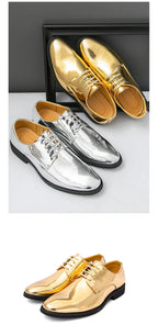 Zapatos Hombre Charol Plateados Lujo Boda Fiesta Punta Puntiaguda | Talla Grande