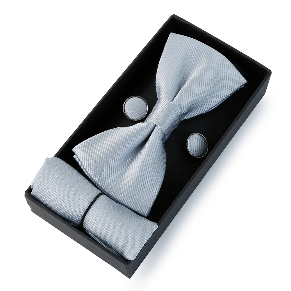 Set De Pajarita Pañuelo Gemelos Regalo Elegante Estilo Para Hombres