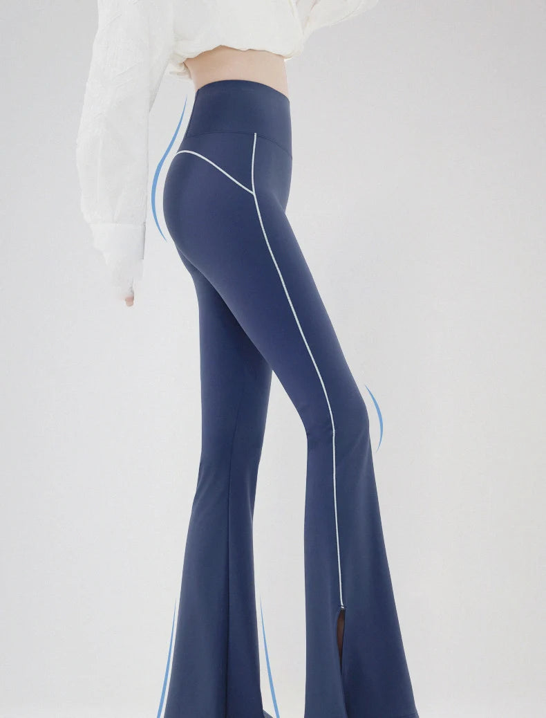 Pantalón Acampanado Curva Raya | Micro Flare Tobillo Dividido | Piel Tiburón Cintura Alta Sexy