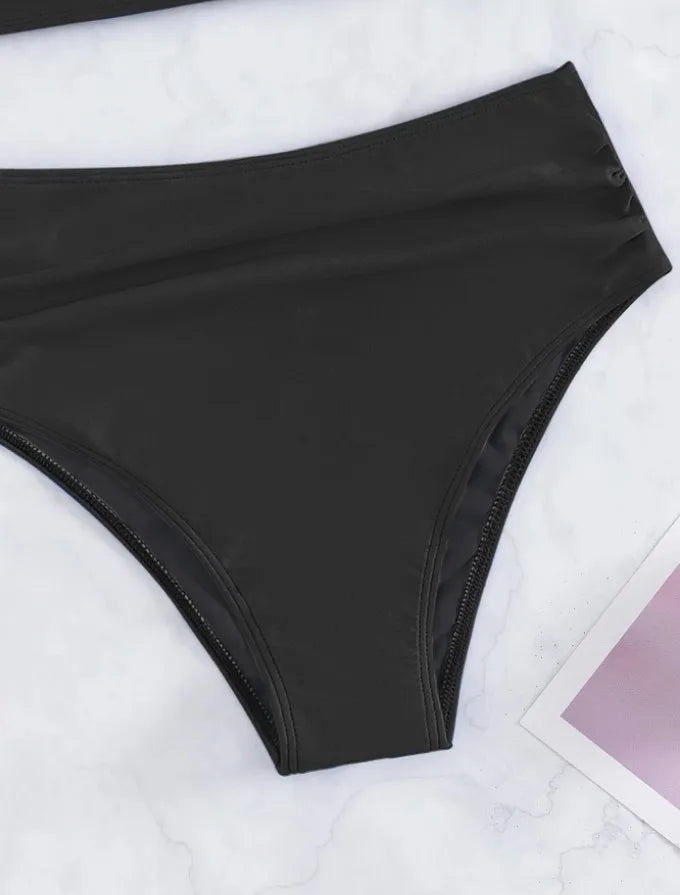 Bikini de Cintura Alta con Pliegues Cruzados - Traje de Dos Piezas