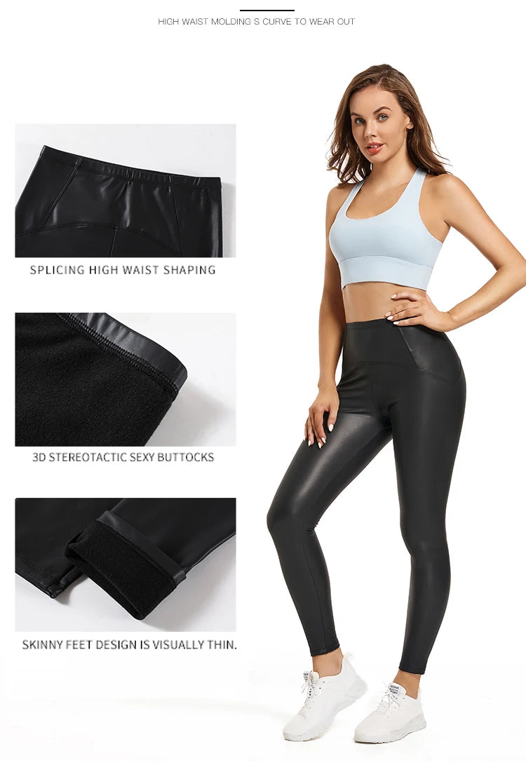 Leggings Piel Sintética Oveja | Realce Cálido Negro | Pantalón de Moda OI | Ticotrendy