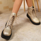 Botines Dorados de Plataforma | Cuña y Cordones | Mujer