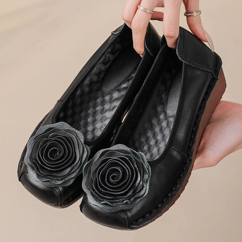 Mocasines Étnicos De Flores | Cuero Genuino Estilo Retro Lujoso Casual