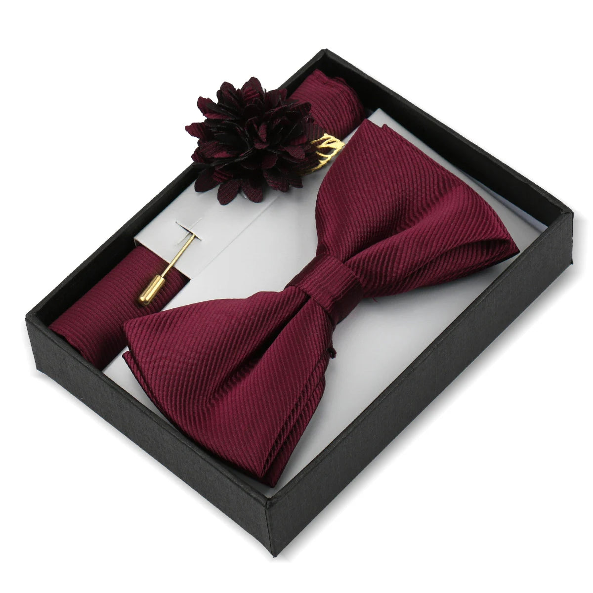 Set De Pajarita Broche Flor Pañuelo Accesorio De Traje Boda