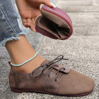 Zapatos Planos Marrones con Cordones | Gamuza Sintética | Punta Redonda | Talla Grande
