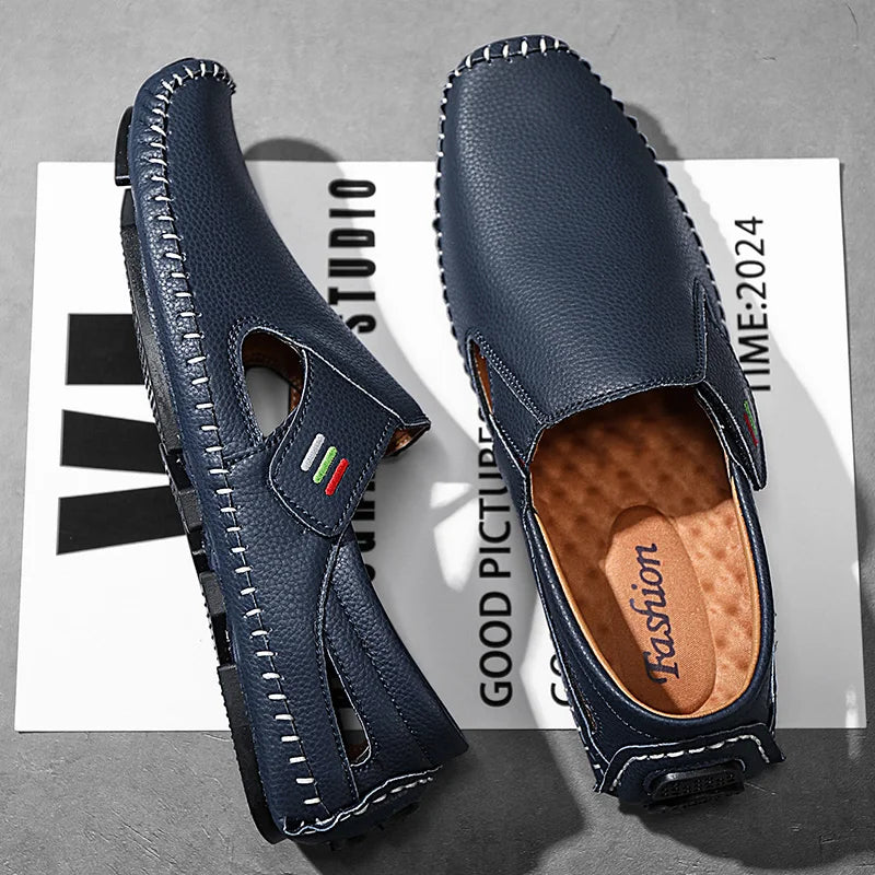 Mocasines Cuero Hombre 2025 ∣ Ahuecados Conducción ∣ Lujo Verano