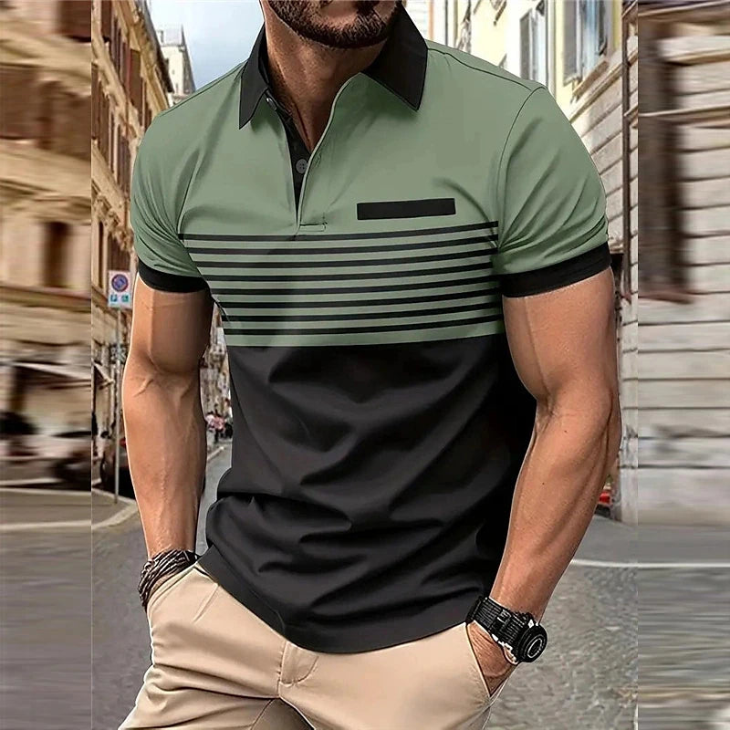 Polo Negocios Hombre ∣ Rayas Oversize ∣ Manga Corta Tropical