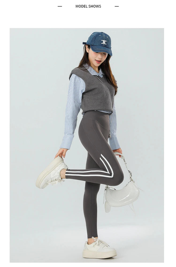 Mallas Piel Tiburón Raya Bolsillo | Cintura Alta Ajustado Fitness | Yoga Ciclismo Correr Otoño | Ticotrendy