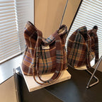 Bolso Hombro Vintage Mujer A Cuadros Gran Capacidad