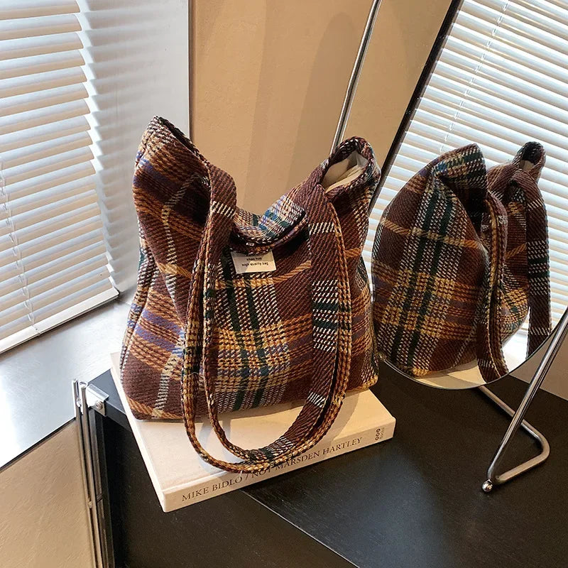 Bolso Hombro Vintage Mujer A Cuadros Gran Capacidad