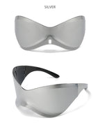 Gafas Sol Gran Tamaño Sin Montura Futuristas | PUNK Y2K Plateadas UV400 Espejo
