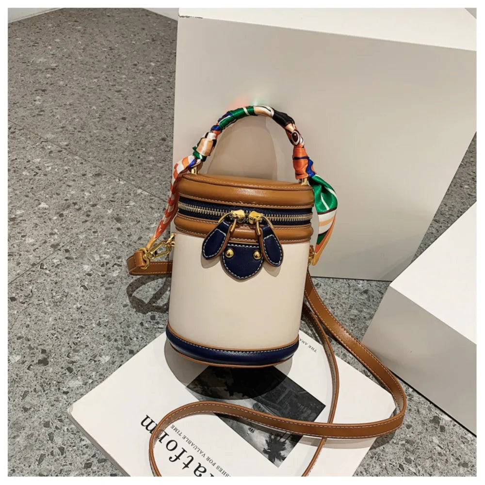 Exquisito bolso tipo cubo de cuero PU para mujer, nuevo cilindro, bolso de mano portátil, bolso de hombro tipo bandolera de gran capacidad para compras de viaje
