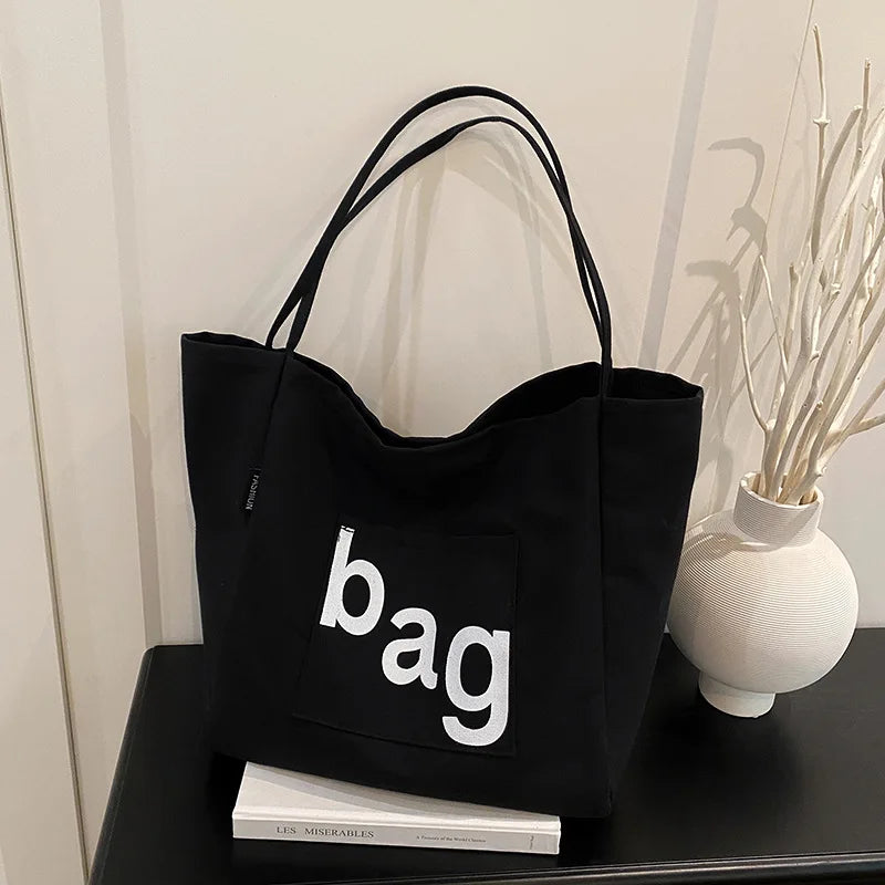 Bolso Hombro Lona Letras Mujer Gran Capacidad Casual