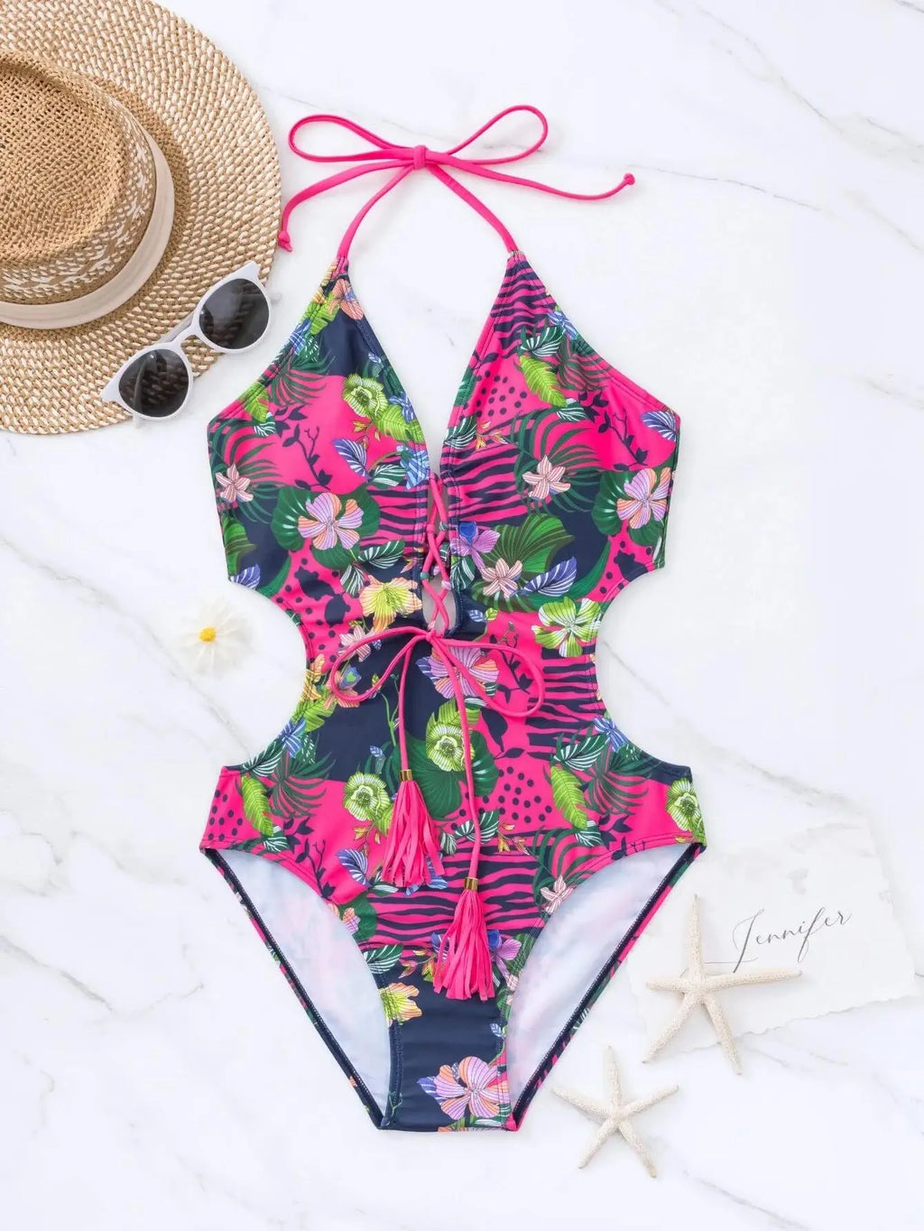 Traje de Baño 1 Pieza Floral - Bikini de Playa con Encaje Frontal y Sexy